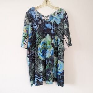 VALENTI Floral and Lace Accent Tunic Top, Vibrant Print, Size 3X Y2K Feminine